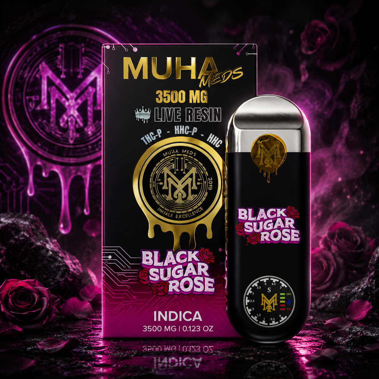 Muha Meds Gen 3 THCP Live Resin Disposable 3.5 Grams BLACK SUGAR ROSE
